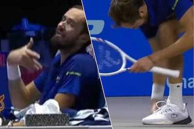 Foto bij: “Ze vinden het leuk als mensen zichzelf een beetje pijn doen, toch?”: tennisser Daniil Medvedev laat zich opmerken door woede te uiten met... eigen vuist