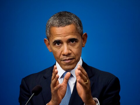 Obama tijdens zijn persconferentie in Stockholm gisteren.