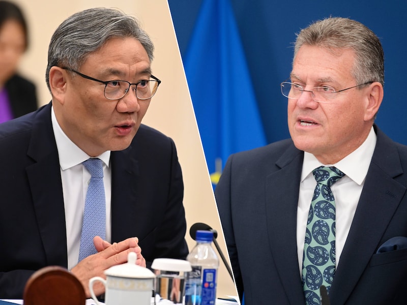 Links: Chinese minister van Handel. / Rechts: Europese Commissaris van Handel Maroš Šefčovič.