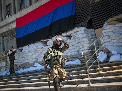Pro-Russische separatisten in Slavjansk in Oost-Oekraïne.