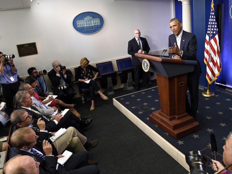 Obama sprak vandaag de pers toe.
