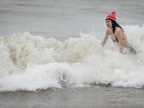 Nieuwjaarsduik in de Noordzee.