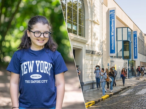 Hafsa (links) hoopt ondanks zeldzame bloedziekte aan het middelbaar te beginnen. Rechts: in het Atheneum Wispelberg in Gent blijft de stoel van de directeur voorlopig leeg.