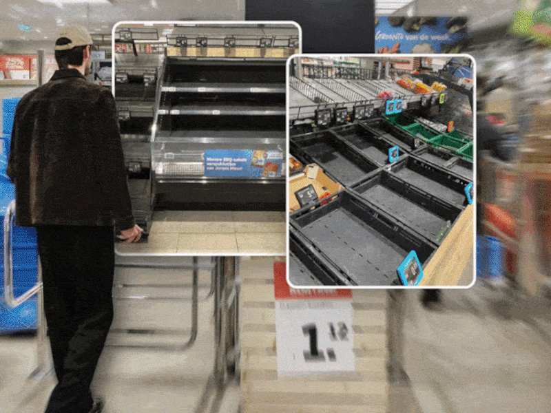 Nog heel wat rekken bij Albert Heijn en Delhaize oogden vandaag akelig leeg. 