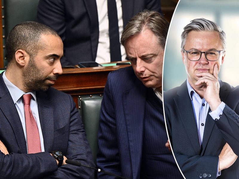 Premier Bart De Wever (N-VA) in discussie met CD&V-voorzitter Sammy Mahdi. Hun relatie is de voorbije zomer verzuurd.