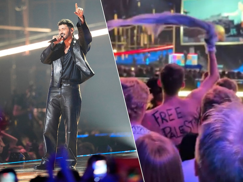Beperkt protest in zaal bij optreden Israël op Songfestival: boegeroep en Palestijnse vlag kort in beeld