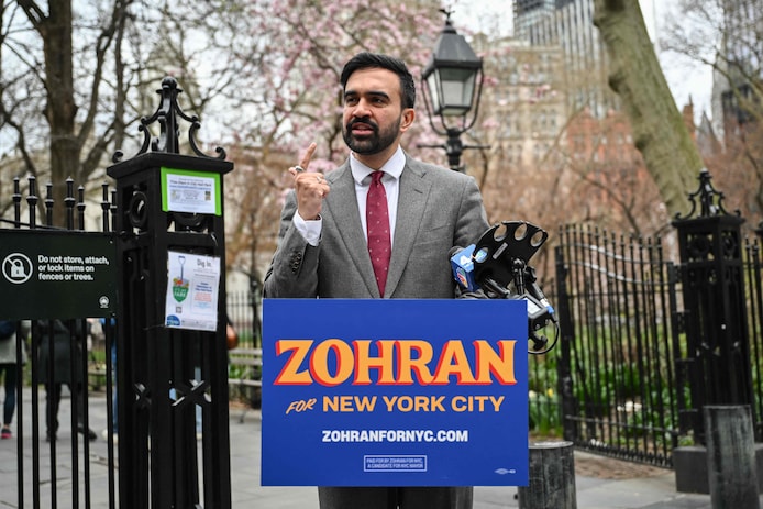 Zohran Mamdani tijdens zijn campagne in New York.