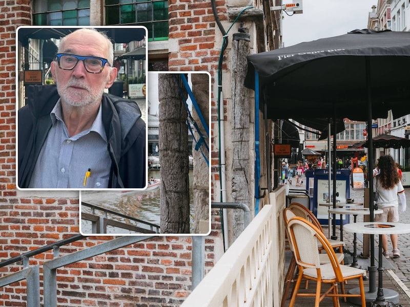 Iedereen loopt er voorbij, maar op de Grasbrug in Gent staat nog een rolpaal, die vroeger schepen door de nauwe stadsbochten op de Leie hielp manoeuvreren. Vanwaar de diepe groeven in het hout (inzet centraal) komen, legt stadsgids Fiet Van der Sijpe (inzet links) uit.