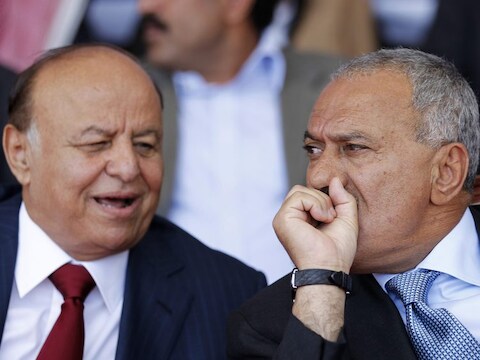 President Ali Abdullah Saleh (rechts) en zijn vicepresident Abdraboeh Mansoer Hadi (links).