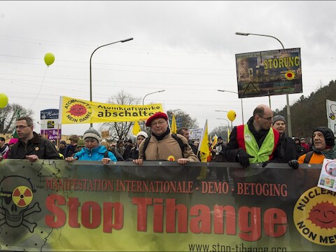 Ook op 10 maart werd al betoogd aan de kerncentrale in Tihange (Hoei).