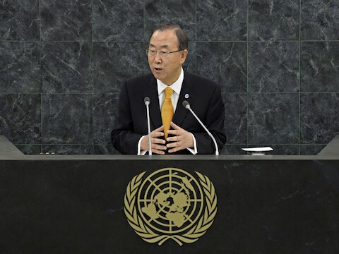 VN Secretaris-Generaal Ban Ki-Moon op de Algemene Vergadering in New York.