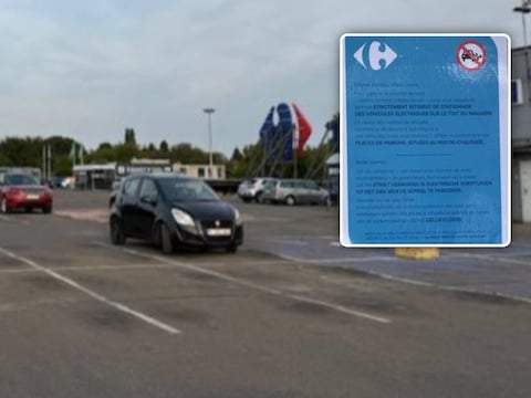 Op de dakparking van de Carrefour-winkel in Kraainem geldt het verbod al sinds eind juli.