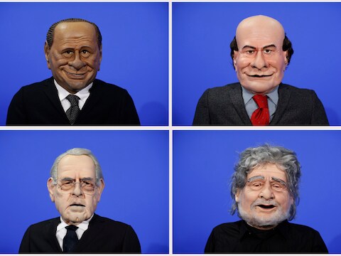 Volgens de wijzers van de klok: Berlusconi, Bersani, Grillo en Monti