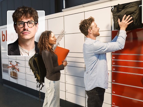 Bpost stelt zijn pakjesautomaten ook open om spullen in te bewaren. Mathieu Goedefroy van Bpost (links) legt uit hoe het systeem werkt.