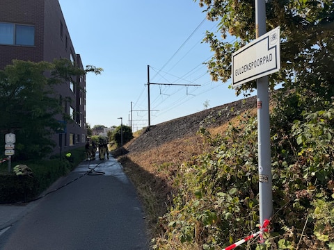 Langs het Guldenspoorpad in Kortrijk vatte de spoorwegberm vuur.