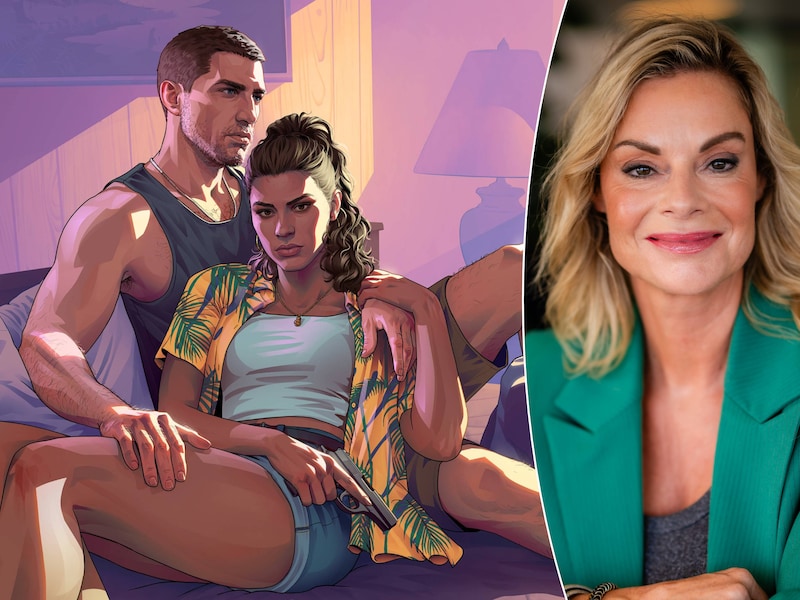 Een visual uit ‘Grand Theft Auto 6’, waarin je een romance kan beleven met latina Lucia. Relatietherapeut Sarah Hertens (rechts) legt de gevaren daarvan bloot.