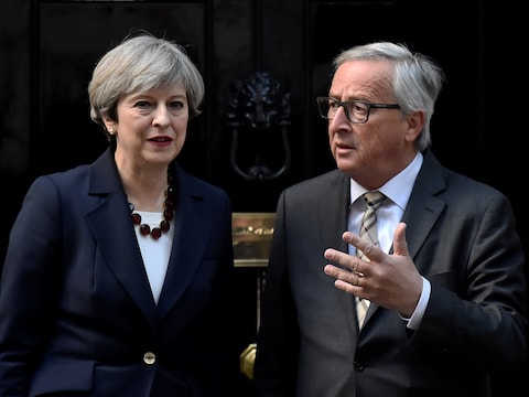Premier van Groot-Brittannië Theresa May en Europese Commissievoorzitter Jean-Claude Juncker