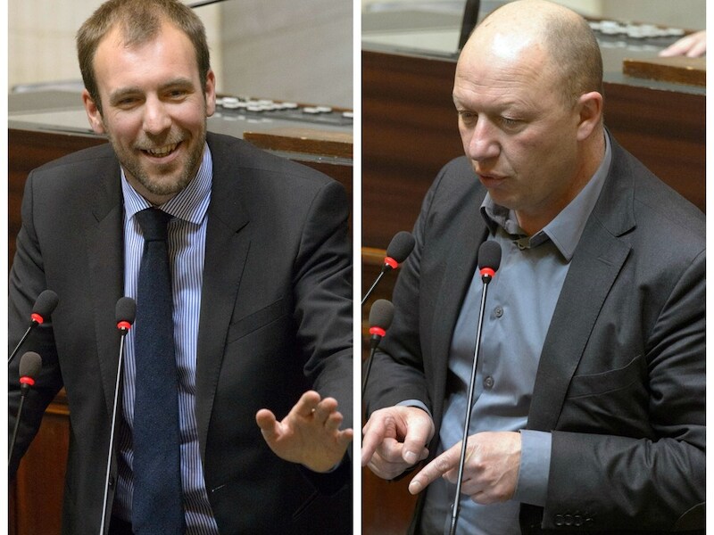 Hommeles tussen staatssecretaris voor Mobiliteit Melchior Wathelet (CdH) en Kamerlid Hans Bonte (sp.a) deze namiddag in de Kamer.
