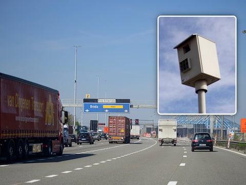 Illustratiebeeld. De Antwerpse ring bij afrit Deurne. / Inzet: camera die snelheid van voertuigen controleert. 