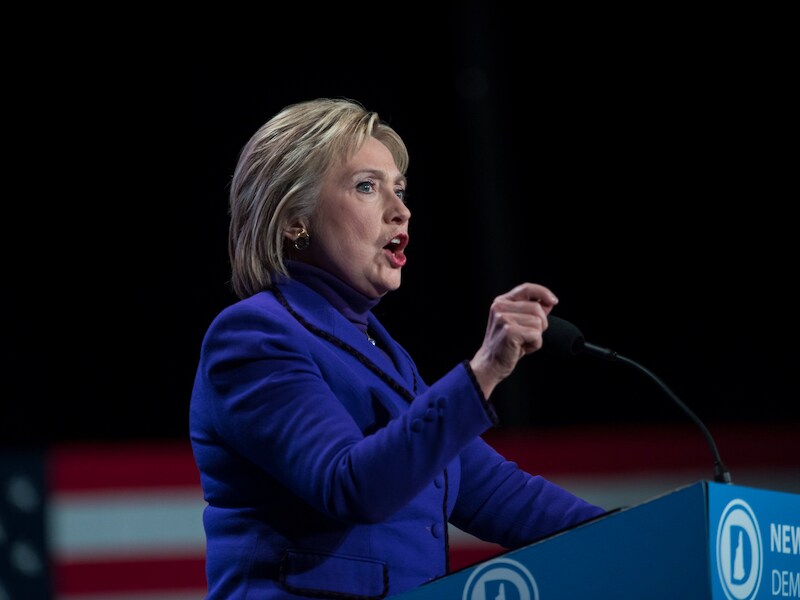 Hillary Clinton tijdens een speech gisteren in New Hampshire.