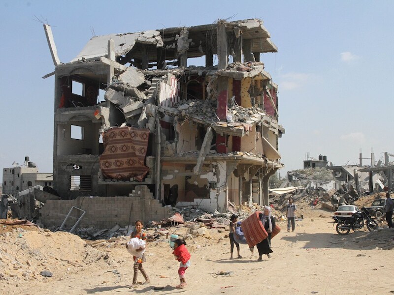 Verwoeste huizen in de al-Tufah wijk in Gaza