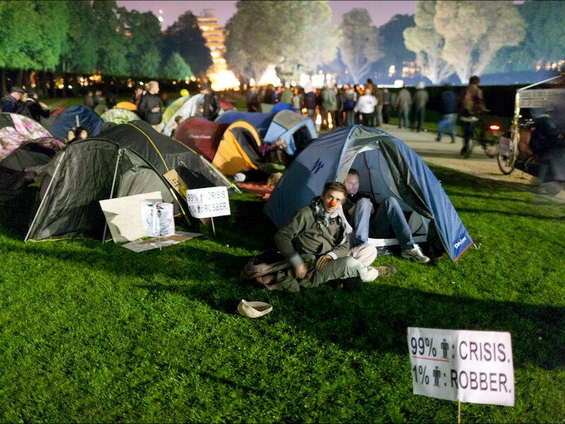 De Indignados brachten al twee nachten door in het Brusselse Jubelpark.