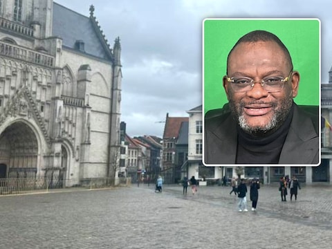 De Congolese journalist Claude Peru Luwara (inzet) werd donderdagavond aangevallen met een hamer op de Grote Markt van Tienen (groot beeld).