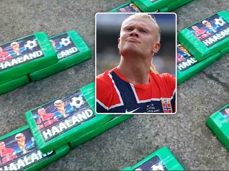 Speciale drugsvondst in Ecuador: cocaïneblokken met gezicht van Erling Haaland erop