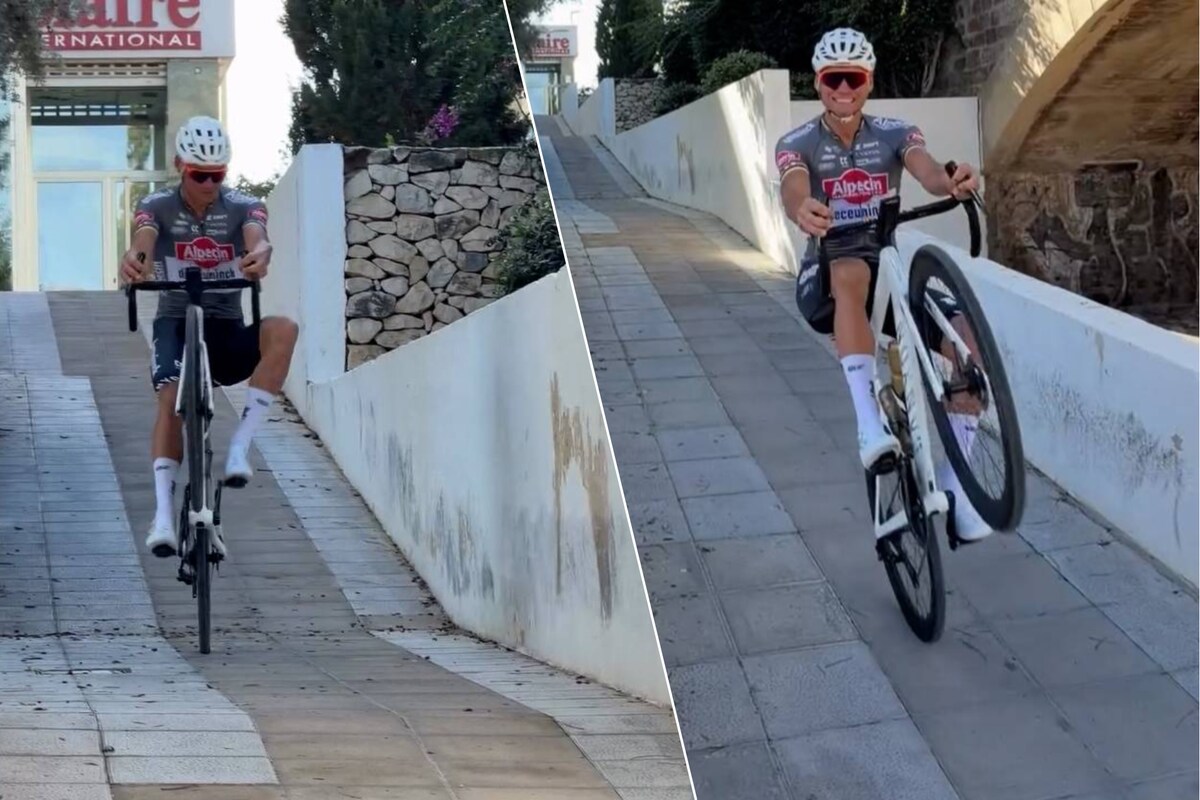 Kunst- en vliegwerk voor Mathieu van der Poel op stage in Spanje:  Nederlander pakt uit met knappe wheelie | Sport | HLN.be