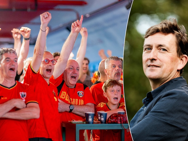 Links: supporters volgen België-Nieuw-Zeeland om 5 uur ‘s morgens op groot scherm aan het Bosuilstadion in Antwerpen. Rechts: sportpsycholoog Filip Boen.
