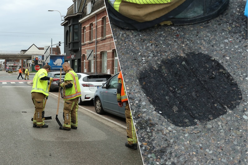De patinerende banden beschadigden het wegdek.