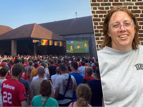WK op groot scherm bij Cafetaria Hof ten Hemelrijk in Opwijk. Op de foto: uitbaatster Venessa De Paduwa