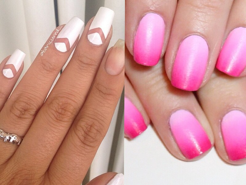 Witte nagels op Banicured, barbieroze op de Nailtrail.