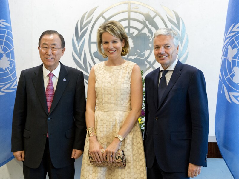 Onze minister van Buitenlandse Zaken Didier Reynders (R) had vandaag een ontmoeting met VN-secretaris-generaal Ban Ki-moon (L).