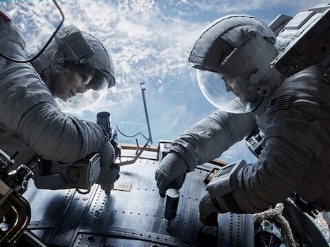 Sandra Bullock en George Clooney in 'Gravity'.