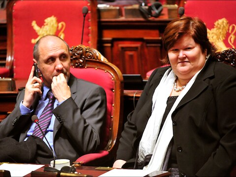 Vicepremier Johan Vande Lanotte (sp.a) en staatssecretaris van Asiel en Migratie Maggie De Block (Open Vld).