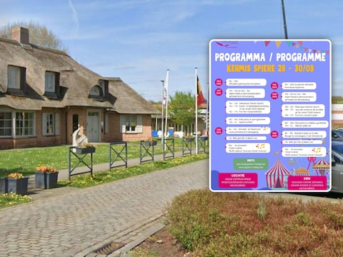 archiefbeeld van het Nieuw Centrum in Spiere / (inzet: het programma van het kermisweekend)