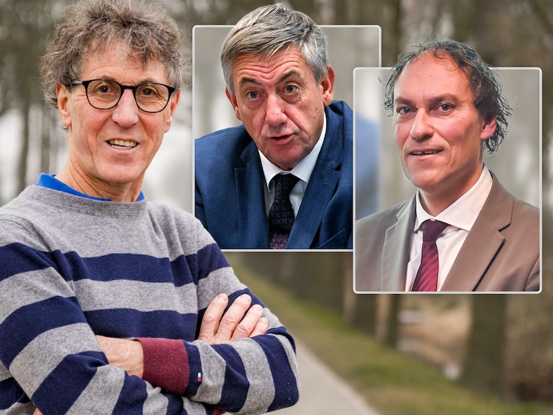 Patrick verliest meer dan 500 euro pensioen per maand. In de kaders: pensioenminister Jan Jambon (N-VA) en ombudsman pensioenen Tony Van Den Steen.