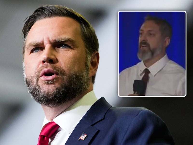 Amerikaanse vicepresident JD Vance spreekt tijdens een campagnebijeenkomst voor de tussentijdse verkiezingen in Monroe, Michigan.Inzet: Joey Amor