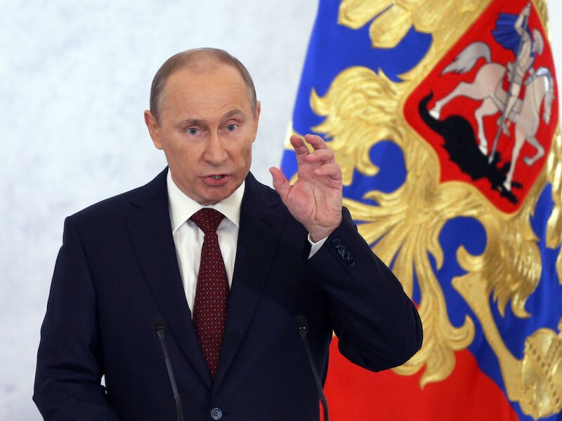 Vladimir Poetin tijdens zijn State of the Union.