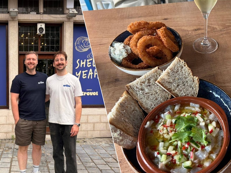 Thibaut (links) en Sergio (rechts) openden samen een tweede vestiging van Kaffee Krevet in Gent. Je kan er onder meer genieten van calamares en ceviche van zeebaars (foto rechts).