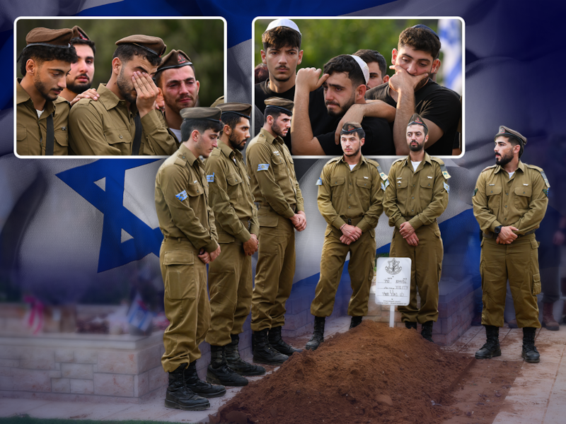Israëlische militairen die rouwen om gesneuvelde kompanen.
