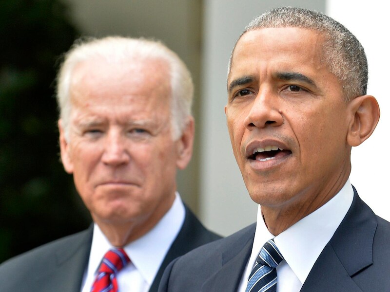 Vice-president Joe Biden en president Barack Obama vlak na de bekendmaking van de verkiezingsuitslag.