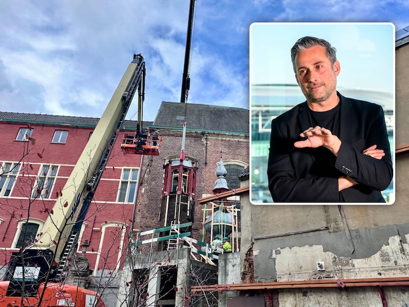 Spectaculair takelwerk: kapeltoren van KAA Gent-eigenaar Sam Baro van dak gehaald en klaar voor restauratie