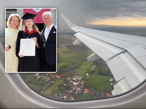 Door hevig onweer boven Zaventem liep de terugvluch van koning Filip en koningin Mathilde vertraging op, na hun terugkeer van de diploma-uitreiking van prinses Elisabeth.