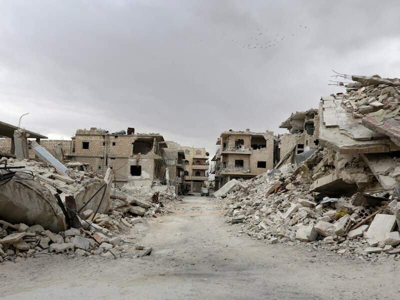 Een gebombardeerde wijk in het stadje Maaret al-Numan in de Syrische provincie Idlib.