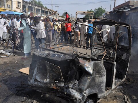 Archiefbeeld van een eerdere aanslag op de markt in Maiduguri.