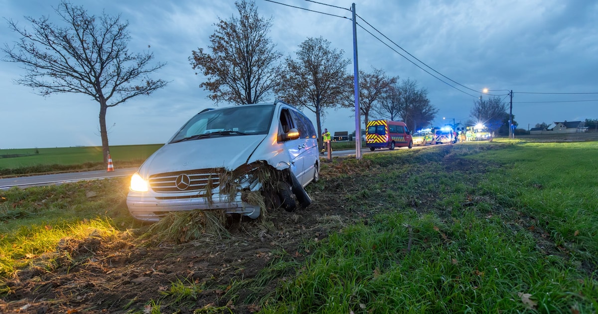 Bestelwagen belandt in weide na botsing in Tielt: drie lichtgewonden