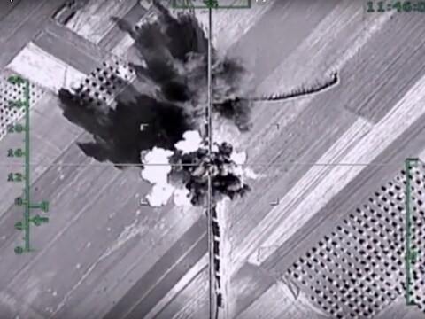 Beeld van een Russische luchtaanval begin februari.
