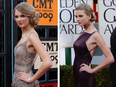 Links Taylor Swift in 2009, rechts zoals ze vorige week voor de dag kwam.